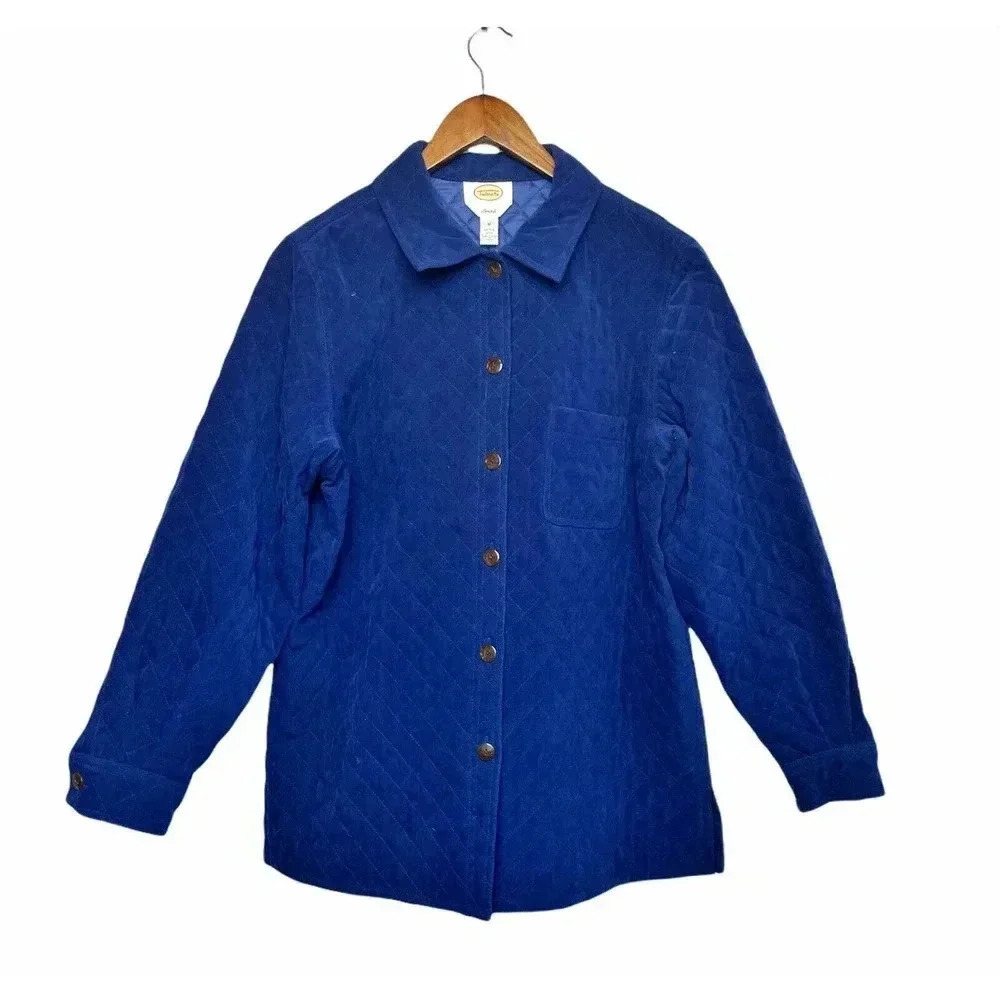 Talbots quilted‎ blue jacket sz M buttons pockets blogger